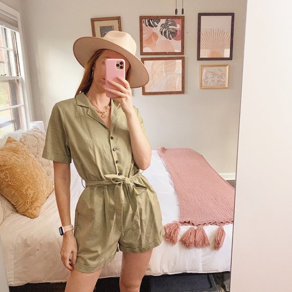 Gilli Pants - Gilli Linen Blend Green Button Up Romper